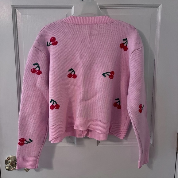 ROMWE Cherry Print Button-Front Long Sleeve Cropped Cardigan Sweater - Picture 2 of 10